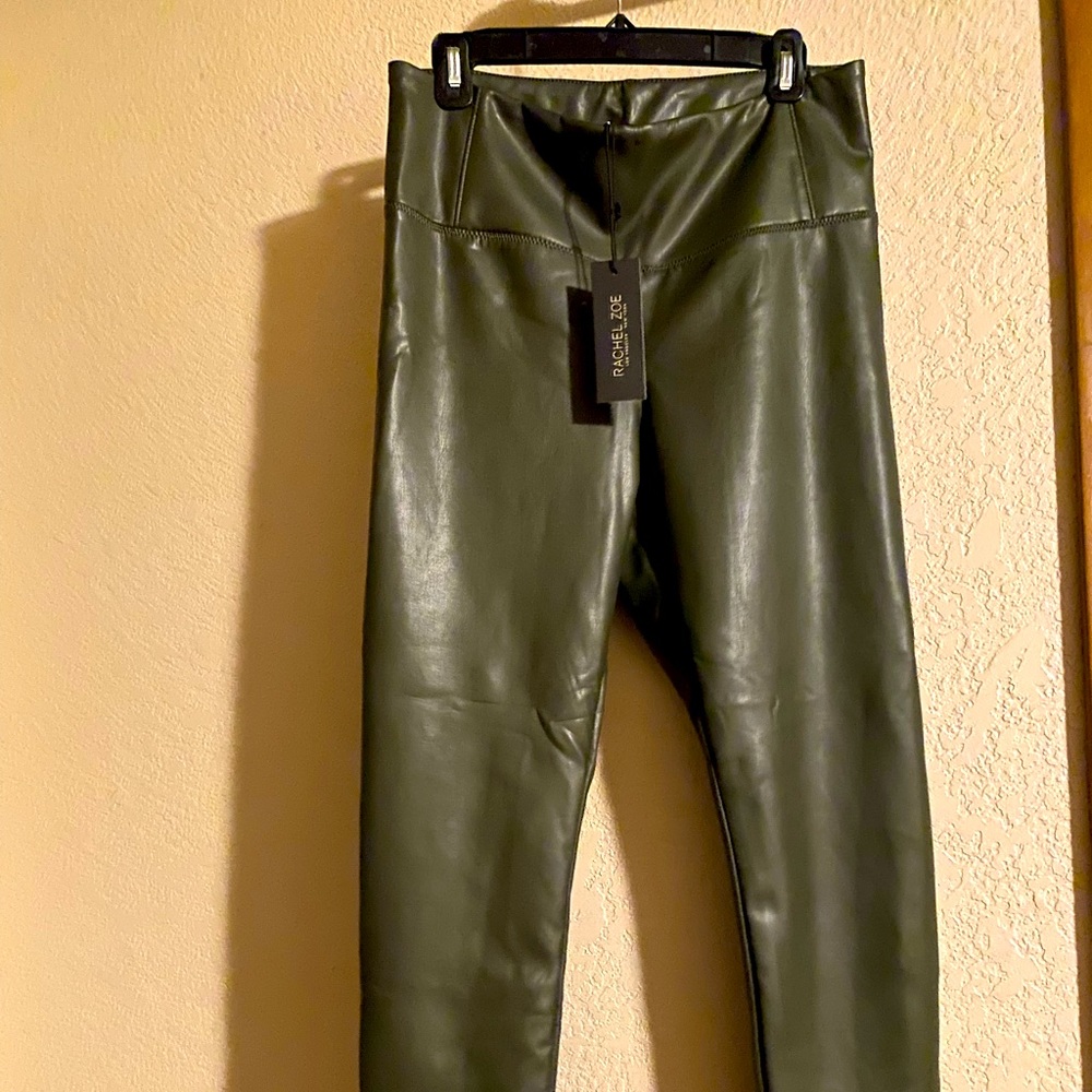 Faux leather olive green pants